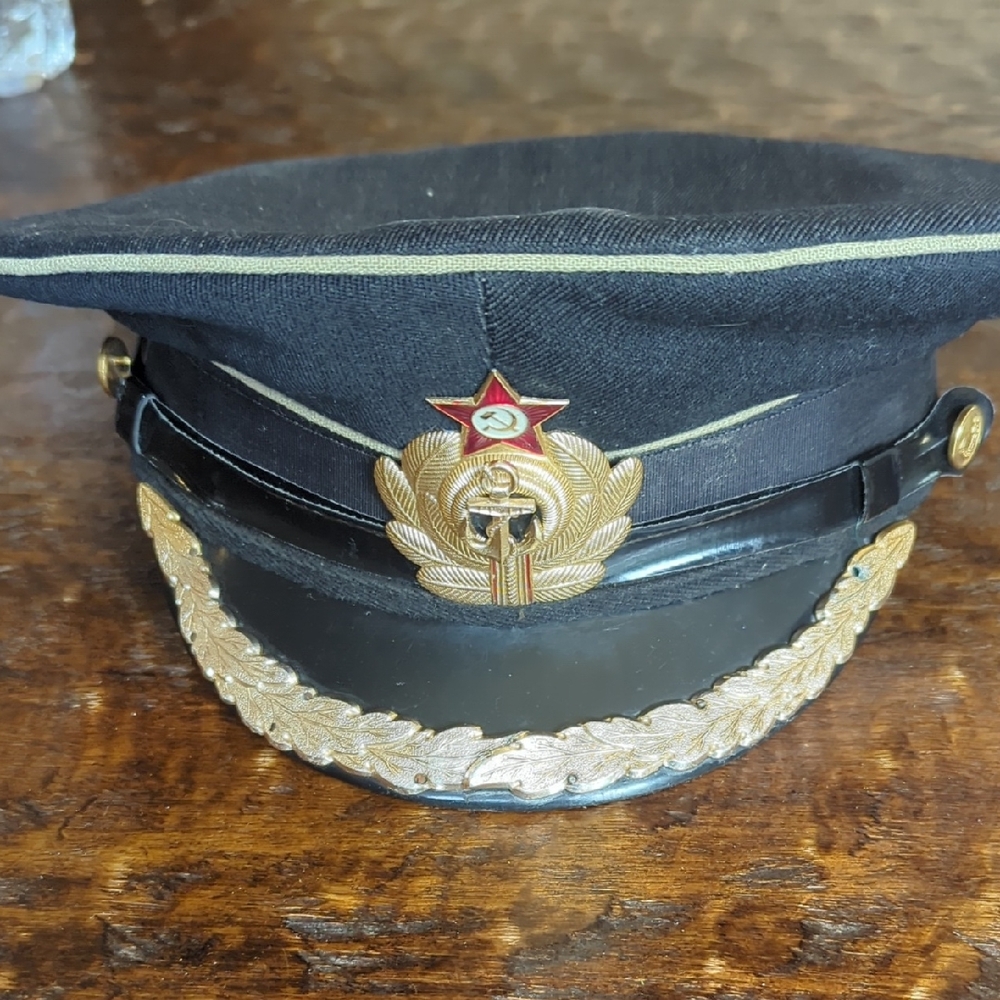 Black Military Style Cap with Gold Accents